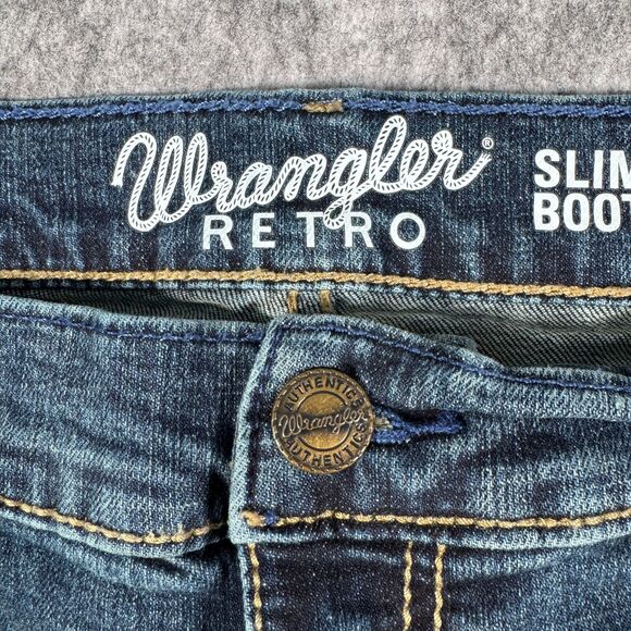 Wrangler Retro Slim Boot Jeans Mens 35x34 (Fits 35x33) Blue Denim Western Cowboy - Picture 6 of 12